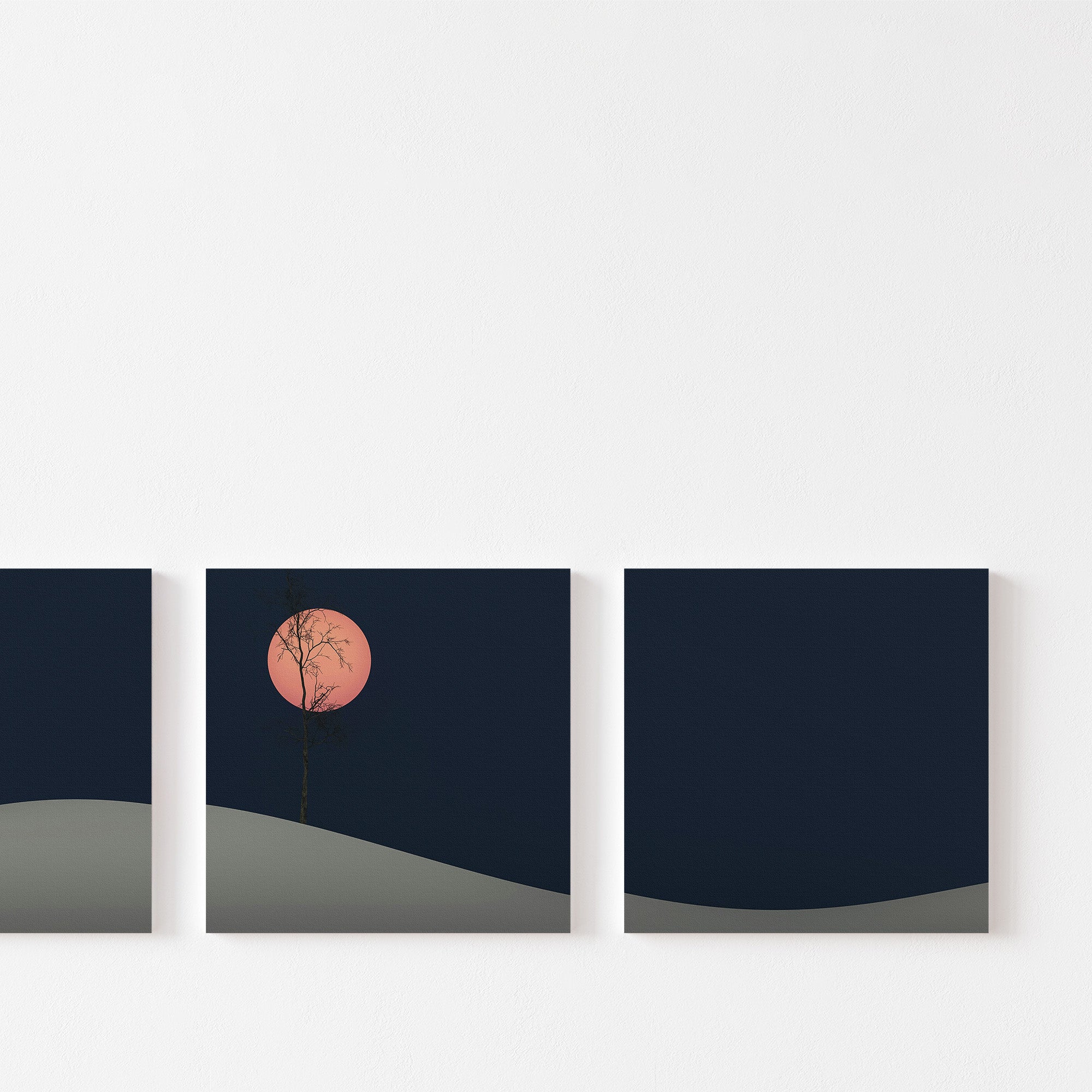静寂の月光 – 余白と静けさで心をととのえる3連アート | ArtDeli