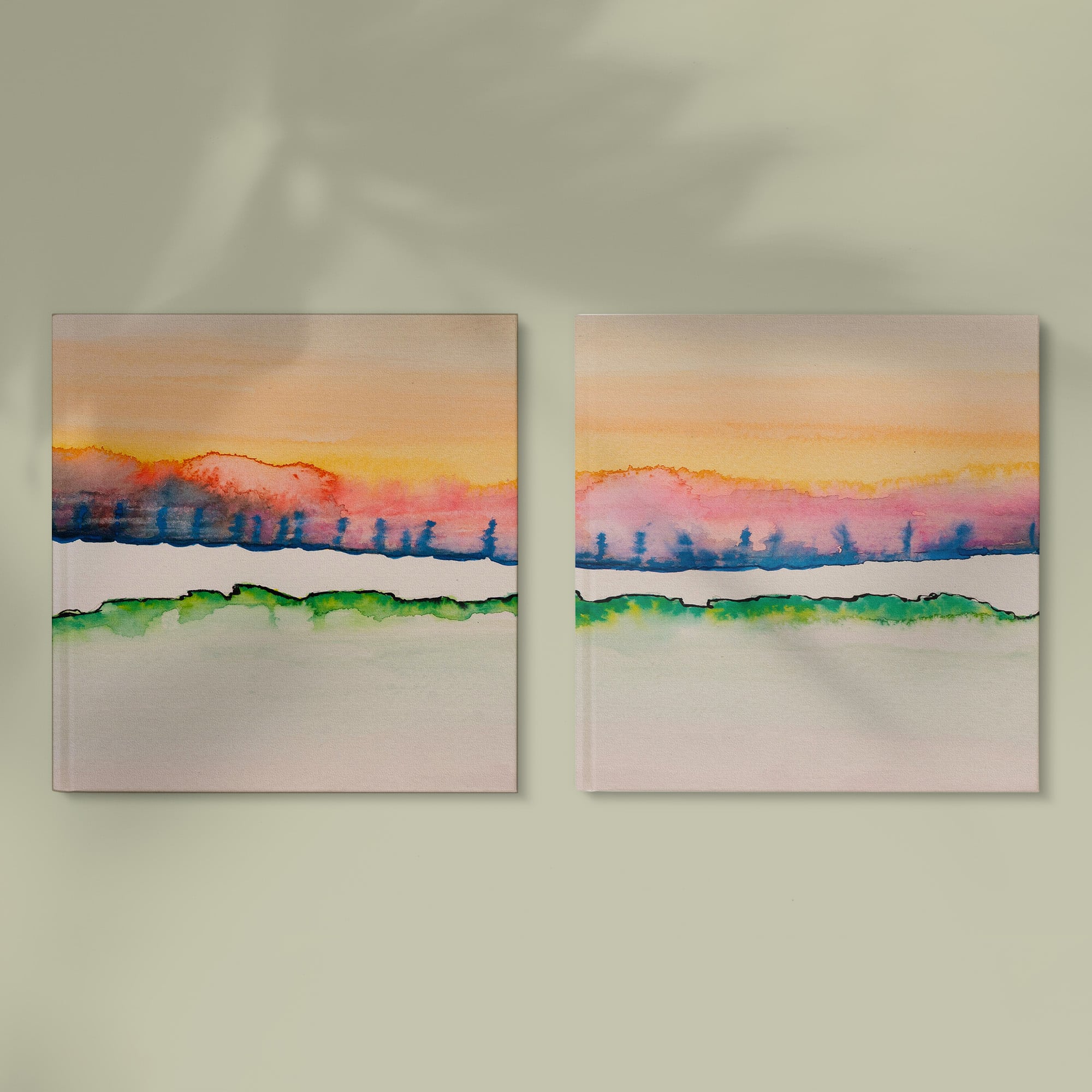 静寂の地平線 – 夕暮れ色がやさしく整えるペアアート【玄関におすすめ