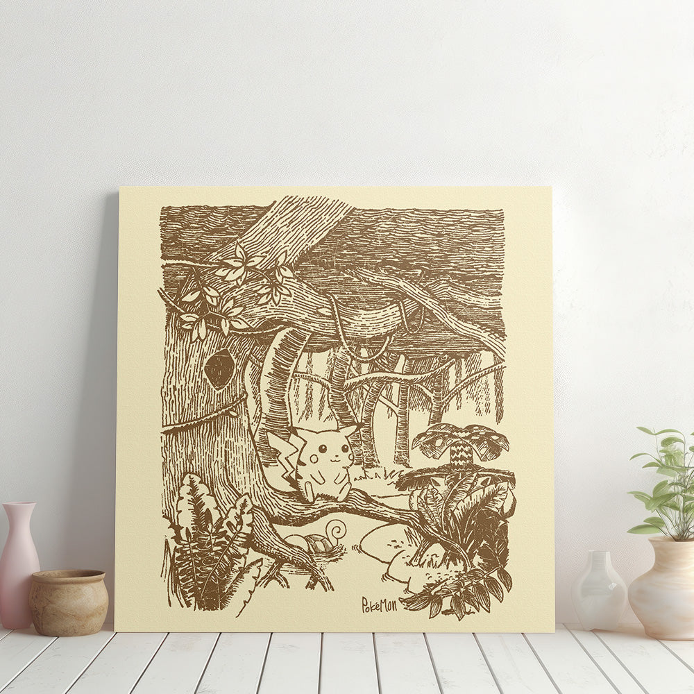 ピカチュウ 線画アートパネル｜森にたたずむヴィンテージ風インテリア