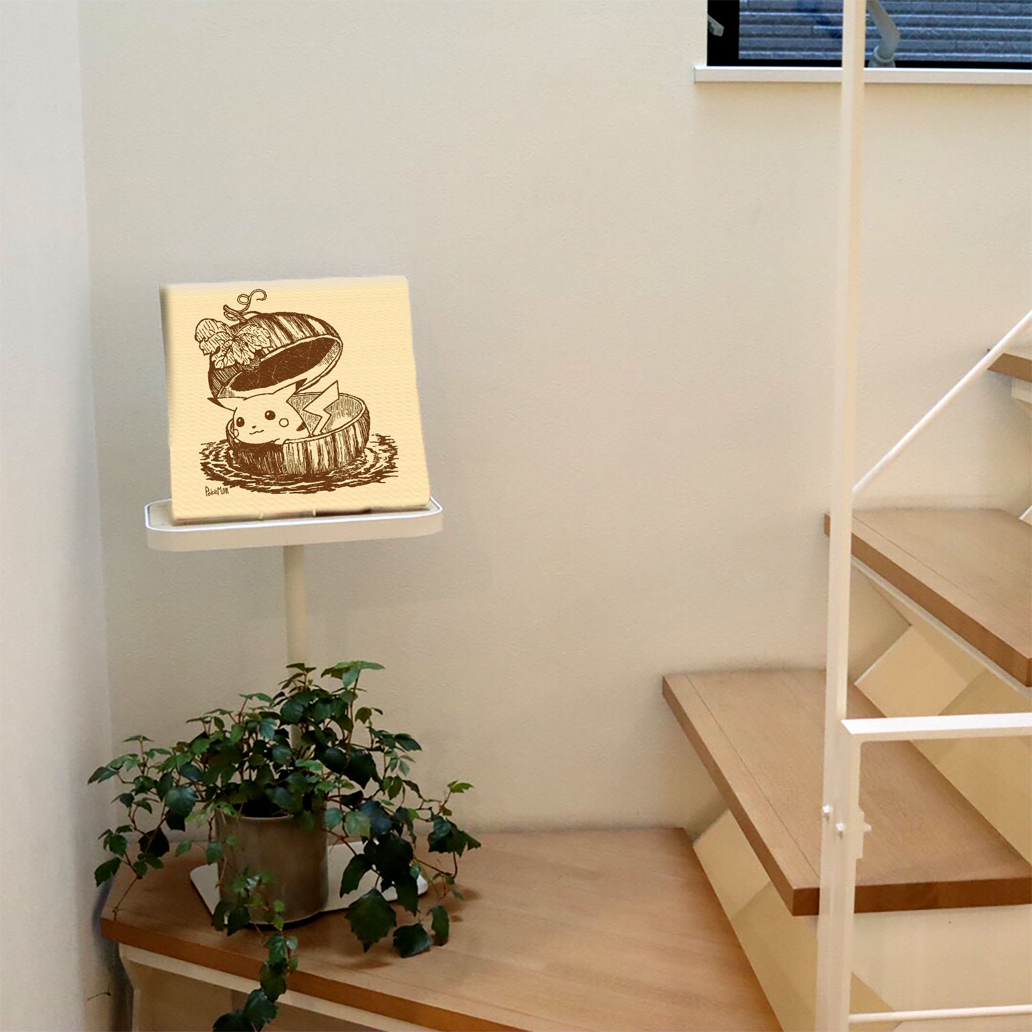 ピカチュウ 線画アートパネル｜実の中からひょっこり現れる
