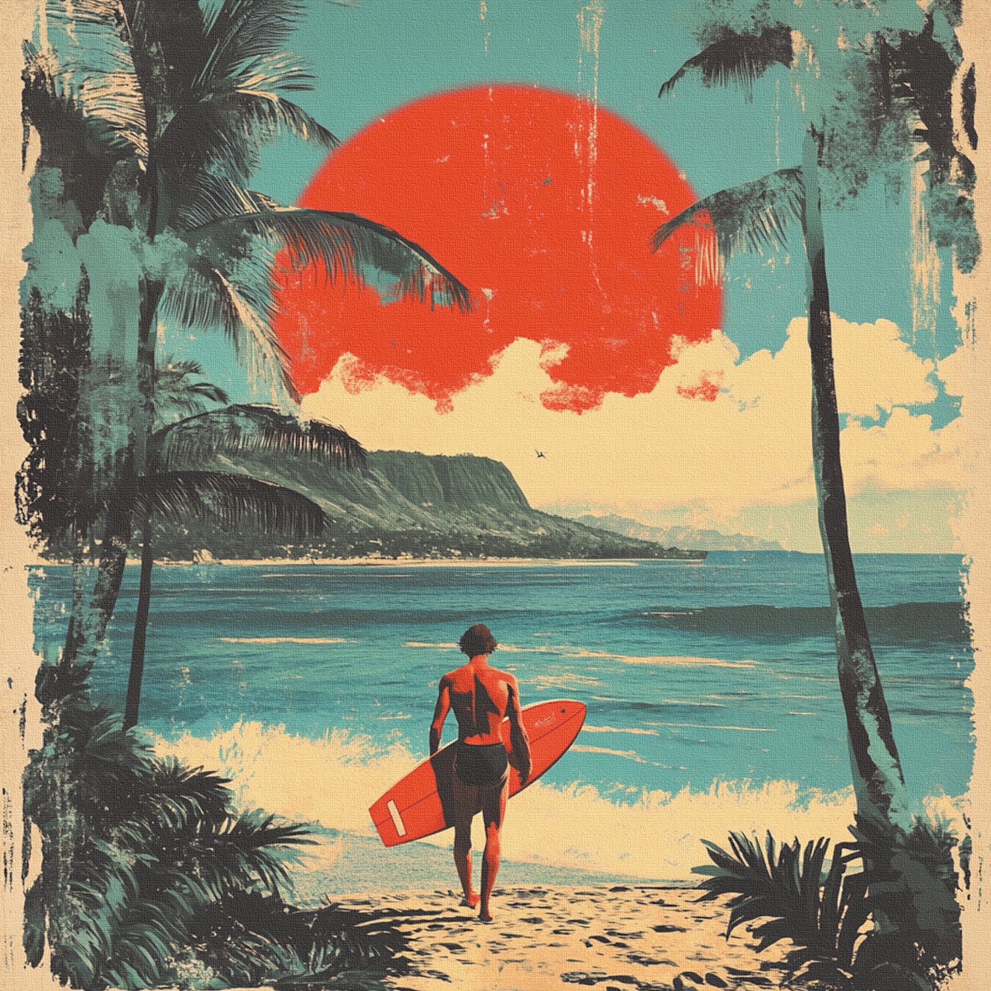 ハワイアンレトロアート「サンセット・サーフライド」 – ArtDeli