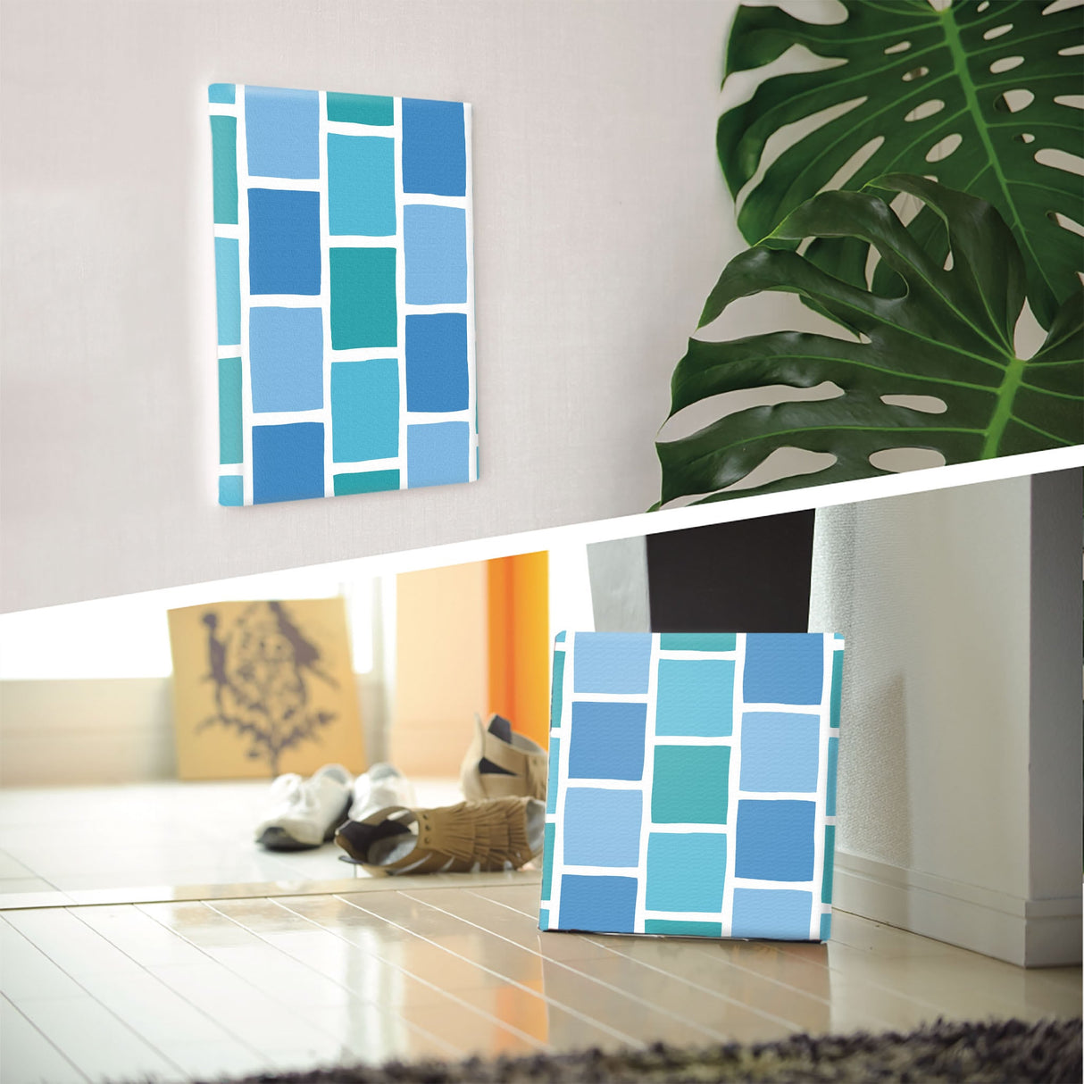 Blue tile motif interior accessory photo wall hanging pat-0116