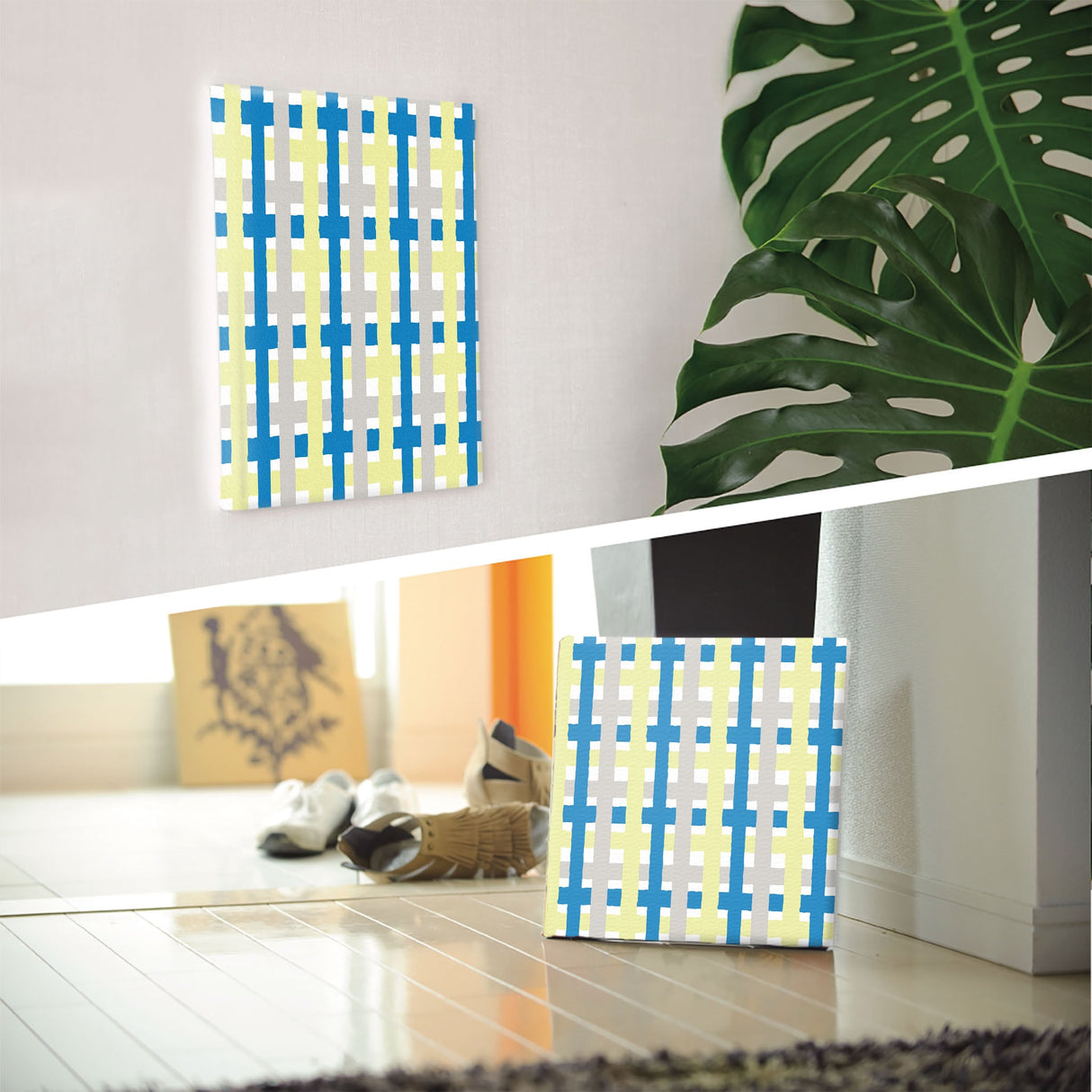 Checkered fabric panel recommended for entrance halls. Interior design for single living pat-0138