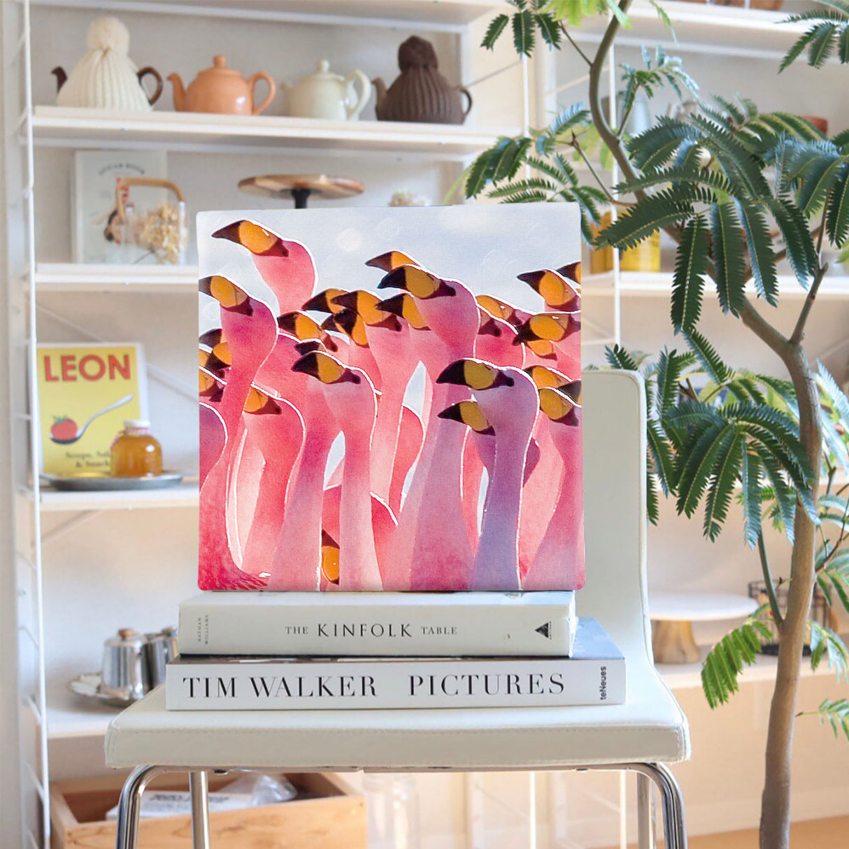 Flamingo-themed fabric panel for single-person living interior pho-0061