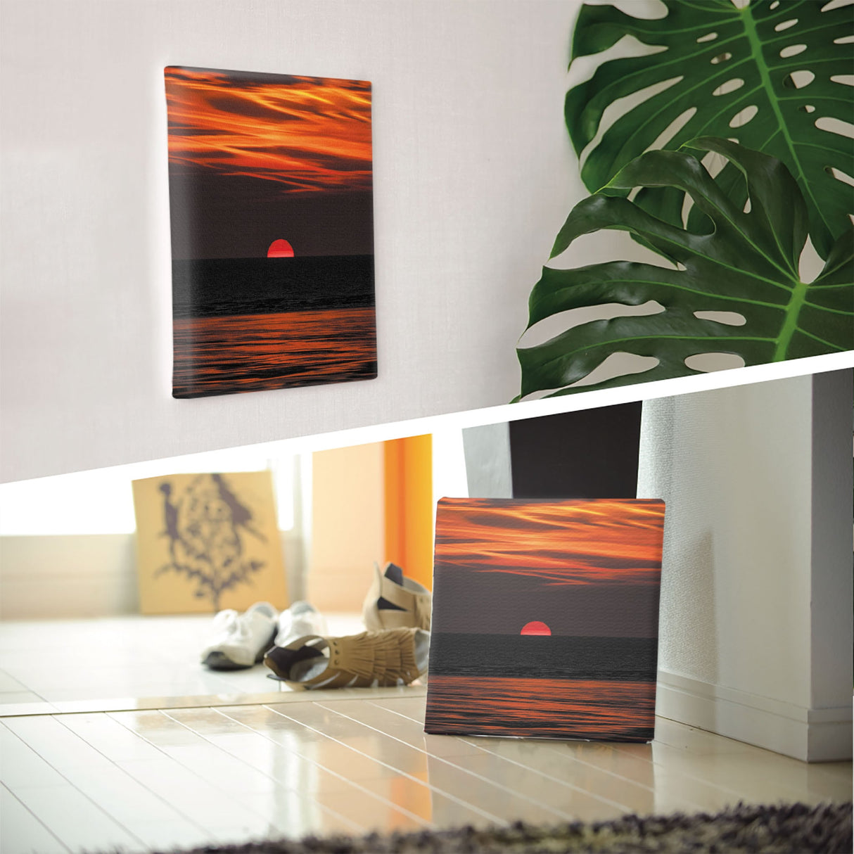 Ocean Fabric Board Interior Goods Art Panel Canvas Red Sunset poht-2111-07